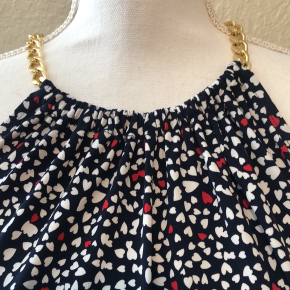 MICHAEL Michael Kors Sleeveless Top Hearts Print With Gold Chain Necklace - Picture 2 of 7
